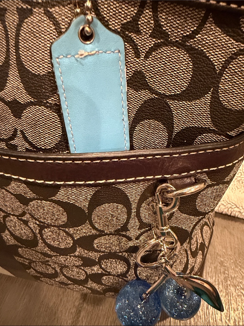 Coach Black Signature Stripe Workout/Diaper bag with blue interior! - Picture 8 of 15